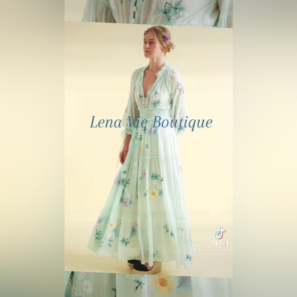 Summer Island Daisy Blooms Floral Embroidered Cotton Maxi Dress - Picture 10 of 14